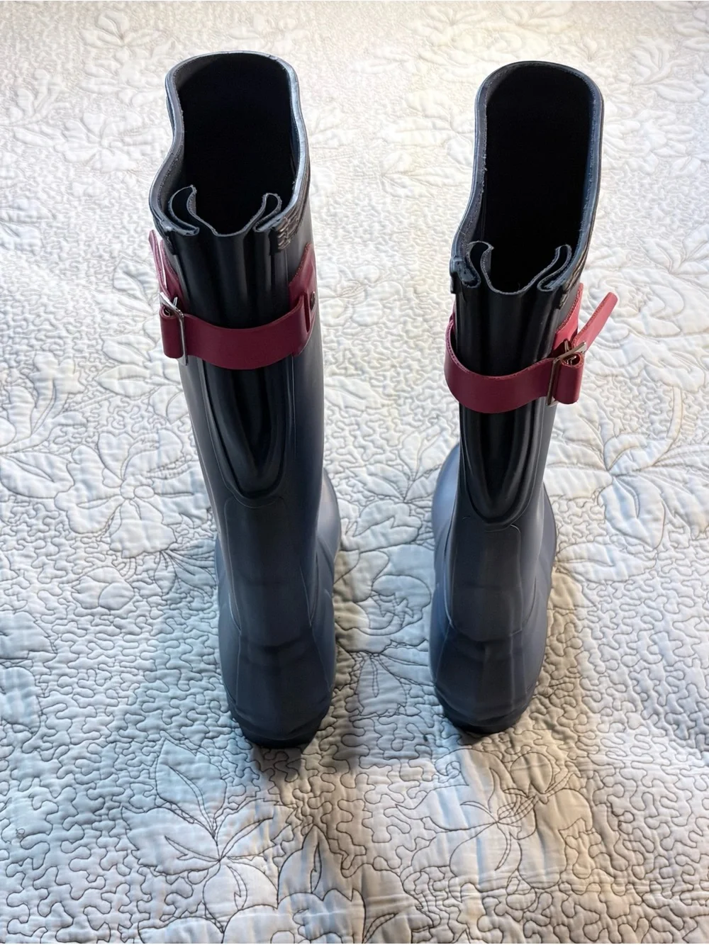 💥Hunter Original Tall Rain Boots Gray Pink Buckle Waterproof Wellies Sz 5❤️